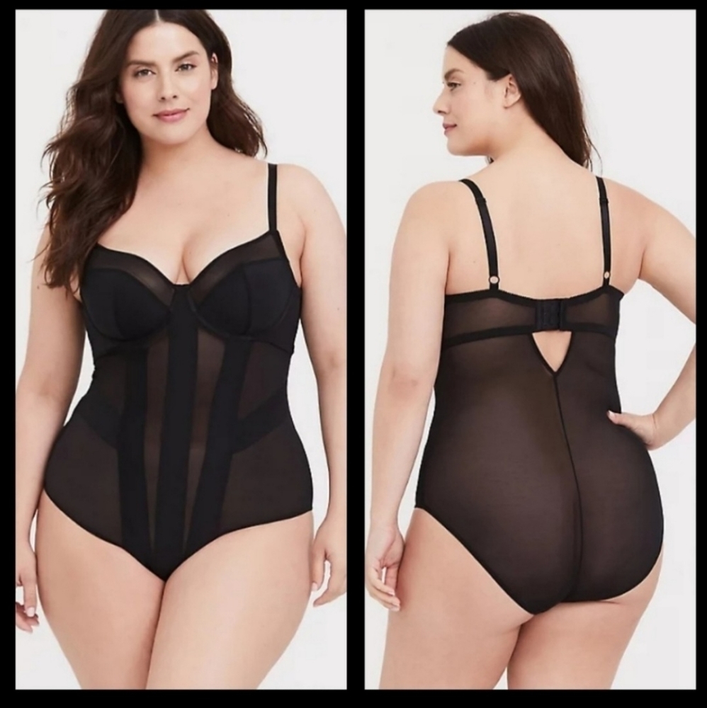 TORRID Black V Front Underwire Mesh Bodysuit! NWT!